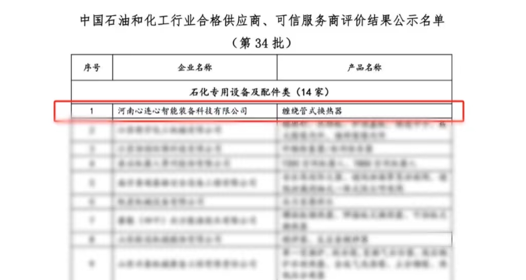 喜報(bào)！心連心智能裝備公司獲評(píng)中國(guó)石油和化工行業(yè)合格供應(yīng)商、可信服務(wù)商